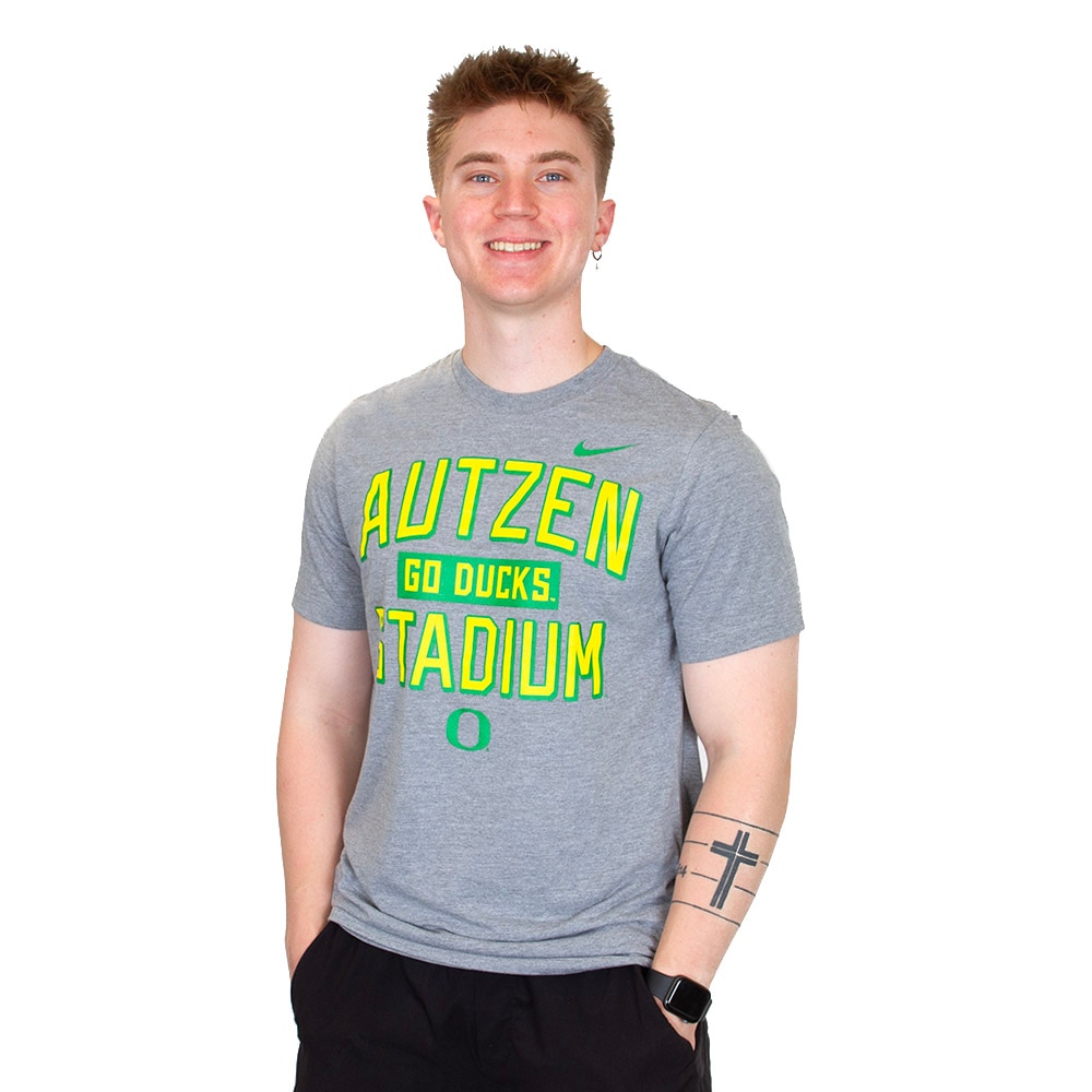 Autzen Stadium, Nike, Grey, Crew Neck, Tri-blend, Men, Football, Go Ducks, Pill box, T-Shirt, 977693